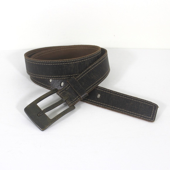 Distressed Black Gray Leather Belt Buffalo Made in Canada 35” - 39” Large unisex - Picture 2 of 9